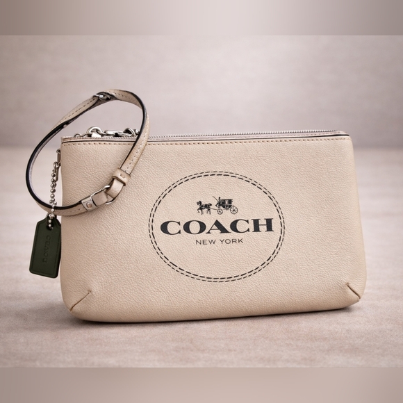 Coach Handbags - Coach Tan Wristlet with Logo